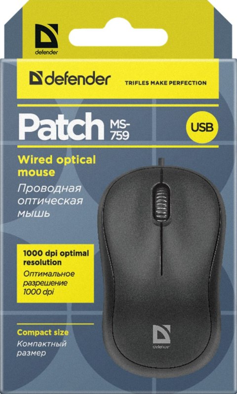 MYSZ DEFENDER PATCH MS-759 CZARNA OPTICAL 1000dpi 3P MYSZ DEFENDER PATCH MS-759 CZARNA OPTICAL 1000dpi 3P