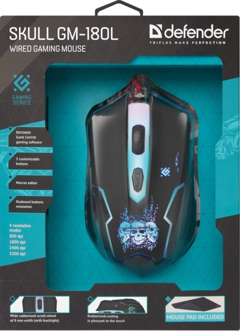 MYSZ DEFENDER SKULL GM-180L 3200DPI 6P + PODKŁADKA + GRA