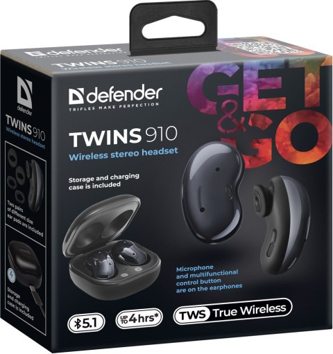 SŁUCHAWKI DEFENDER BLUETOOTH TWINS 910 CZARNE SŁUCHAWKI DEFENDER BLUETOOTH TWINS 910 CZARNE
