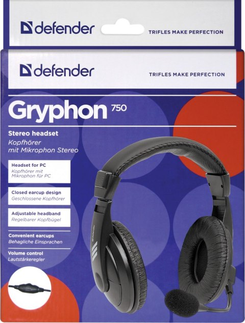 SŁUCHAWKI DEFENDER Z MIKR GRYPHON 750 CZARNE SŁUCHAWKI DEFENDER Z MIKR GRYPHON 750 CZARNE