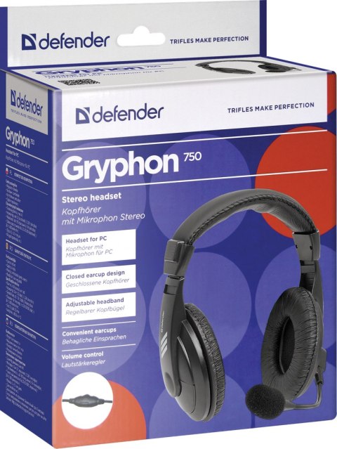 SŁUCHAWKI DEFENDER Z MIKR GRYPHON 750 CZARNE SŁUCHAWKI DEFENDER Z MIKR GRYPHON 750 CZARNE