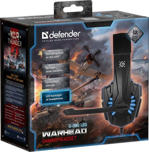 SŁUCHAWKI DEFENDER Z MIKR WARHEAD G-390 LED CZARNO-NIEBIESKIE SŁUCHAWKI DEFENDER Z MIKR WARHEAD G-390 LED CZARNO-NIEBIESKIE
