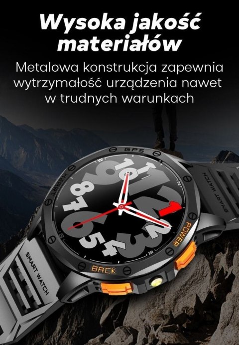 Smartwatch Męski GRAVITY GPS GT24-4 Czarny Pasek Silikonowy + Pomarańczowy Pasek Silikonowy
