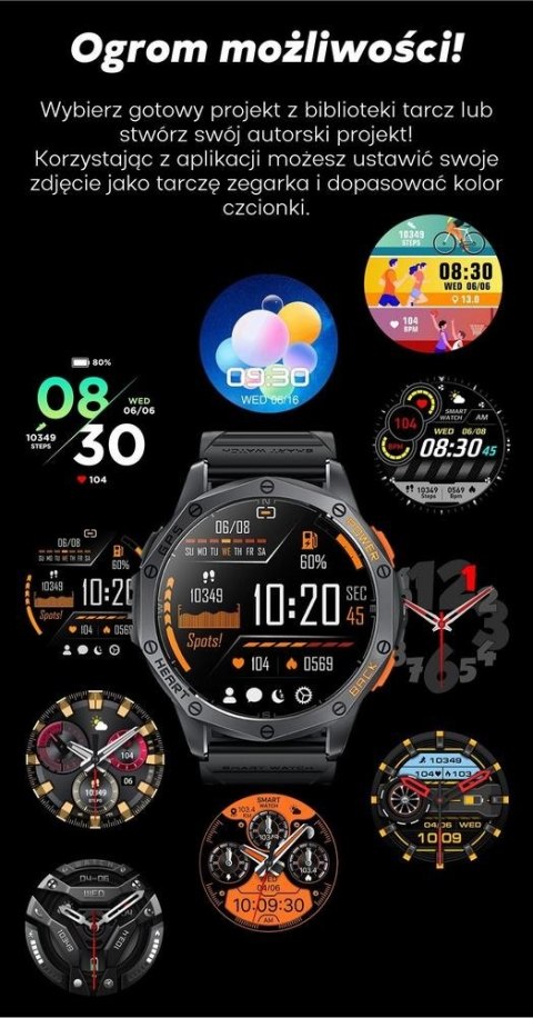 Smartwatch Męski GRAVITY GPS GT24-5 Czarny Pasek Silikonowy + Zielony Pasek Silikonowy