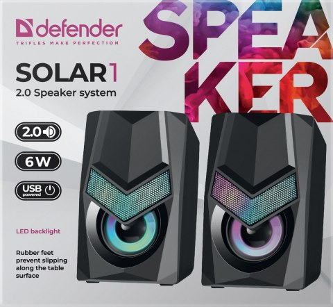 GŁOŚNIKI DEFENDER SOLAR 1 2.0 6W LED USB GŁOŚNIKI DEFENDER SOLAR 1 2.0 6W LED USB