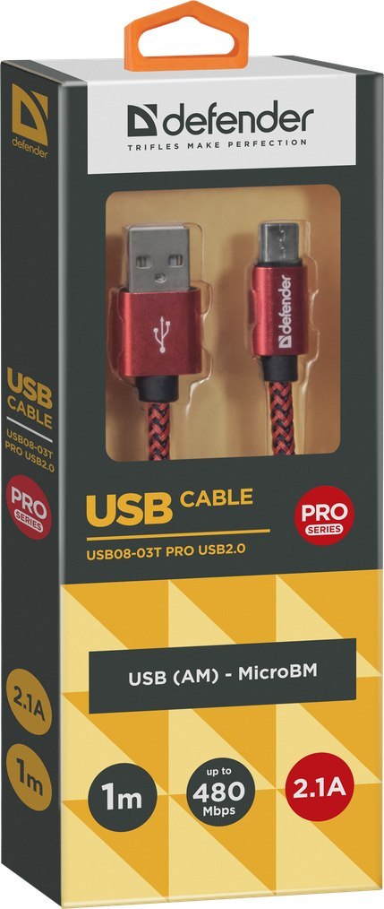 KABEL DEFENDER USB AM-MICRO BM 1.0m 2.1A CZERWONY KABEL DEFENDER USB AM-MICRO BM 1.0m 2.1A CZERWONY