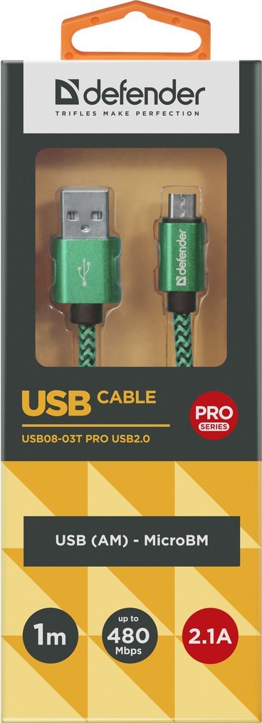 KABEL DEFENDER USB AM-MICRO BM 1.0m 2.1A ZIELONY KABEL DEFENDER USB AM-MICRO BM 1.0m 2.1A ZIELONY