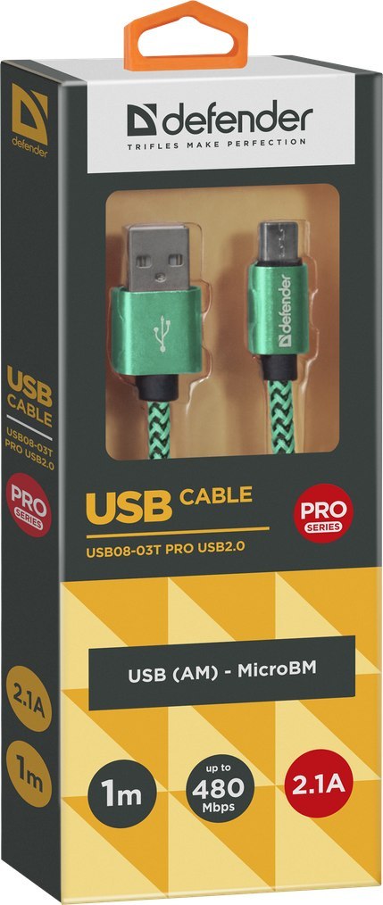 KABEL DEFENDER USB AM-MICRO BM 1.0m 2.1A ZIELONY KABEL DEFENDER USB AM-MICRO BM 1.0m 2.1A ZIELONY