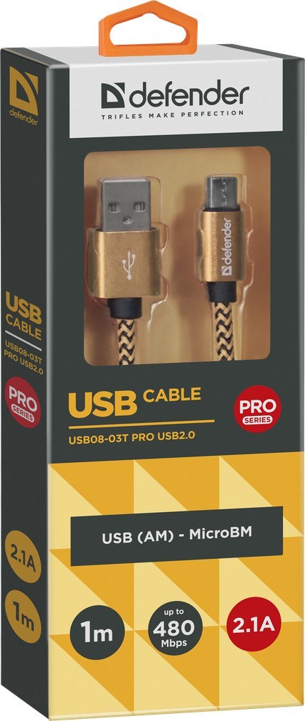 KABEL DEFENDER USB AM-MICRO BM 1.0m 2.1A ZŁOTY