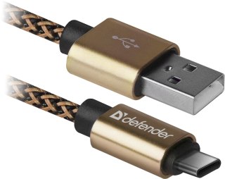 KABEL DEFENDER USB AM-TYPE C 1,0m 2.1A ZŁOTY MOCNY OPLOT DO ŁADOWARKI