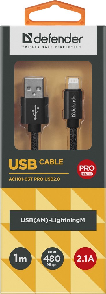 KABEL DEFENDER USB-LIGHTNING 1,0m 2.1A CZARNY KABEL DEFENDER USB-LIGHTNING 1,0m 2.1A CZARNY