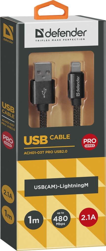 KABEL DEFENDER USB-LIGHTNING 1,0m 2.1A CZARNY KABEL DEFENDER USB-LIGHTNING 1,0m 2.1A CZARNY