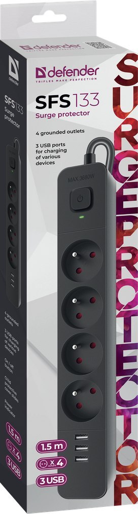 LISTWA DEFENDER SFS 133 4G+3xUSB 1.5m CZARNA LISTWA DEFENDER SFS 133 4G+3xUSB 1.5m CZARNA