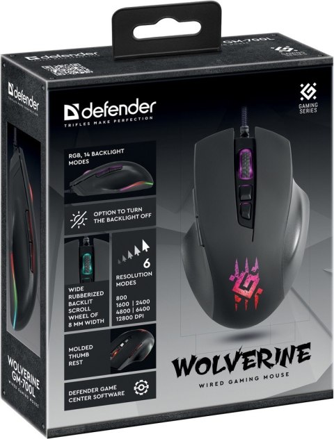 MYSZ DEFENDER GM-700L WOLVERINE RGB OPTIC 12800dpi 7P MYSZ DEFENDER GM-700L WOLVERINE RGB OPTIC 12800dpi 7P