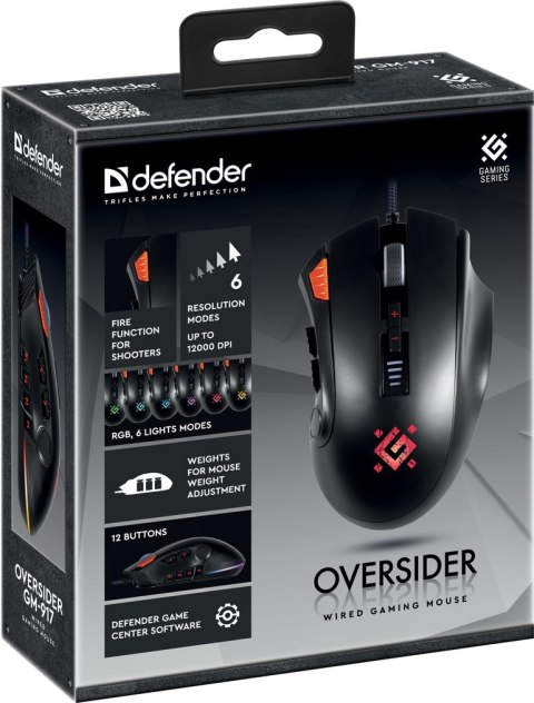 MYSZ DEFENDER GM-917 OVERSIDER RGB OPTIC 12000dpi 12P MYSZ DEFENDER GM-917 OVERSIDER RGB OPTIC 12000dpi 12P