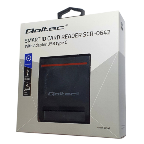 Qoltec Inteligentny czytnik chipowych kart ID SCR-0642 | USB 2.0 + Adapter USB typ C