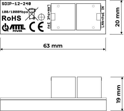 PRZETWORNICA ATTE SDIP-12-240 Adapter PoE Gigabit