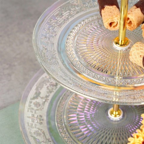 Patera Dekoracyjny Szklana 2-Piętrowa Stojak na Ciasto Przekąski ORION 24cm