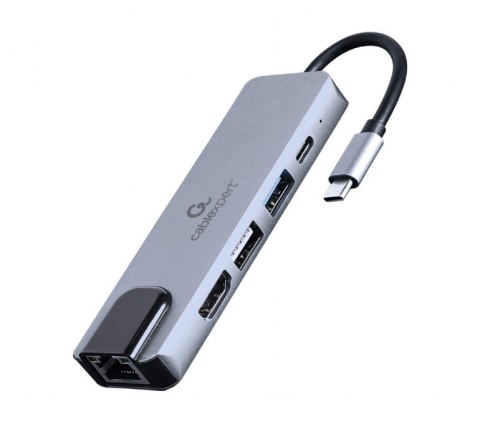 Adapter GEMBIRD A-CM-COMBO5-04 USB-C na HDMI/RJ45/USB-C/USB-A Adapter GEMBIRD A-CM-COMBO5-04 USB-C na HDMI/RJ45/USB-C/USB-A