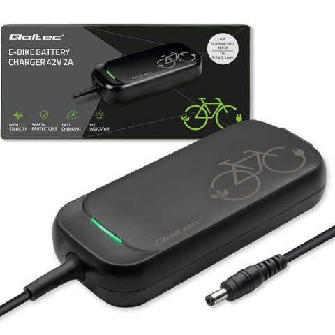 Qoltec Szybka Ładowarka do roweru skutera elektrycznego 36V | 42V | 2A | 5.5*2.1 | wodoodporna +kabel zasilający