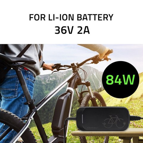 Qoltec Szybka Ładowarka do roweru skutera elektrycznego 36V | 42V | 2A | 5.5*2.1 | wodoodporna +kabel zasilający