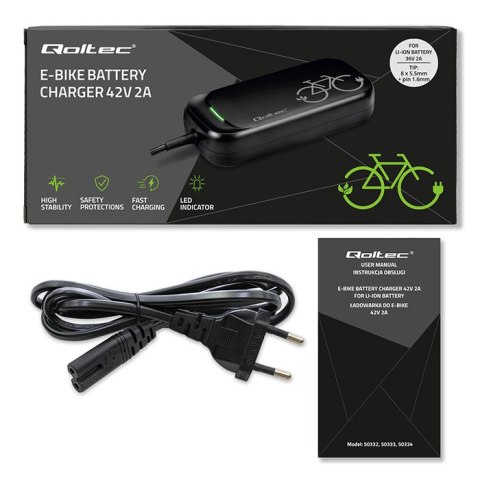 Qoltec Szybka Ładowarka do roweru skutera elektrycznego XIAOMI 36V | 42V | 2A | 8.0*8.0mm+pin | wodoodporna +kabel zasilający Qoltec Szybka Ładowarka do roweru skutera elektrycznego XIAOMI 36V | 42V | 2A | 8.0*8.0mm+pin | wodoodporna +kabel zasilający