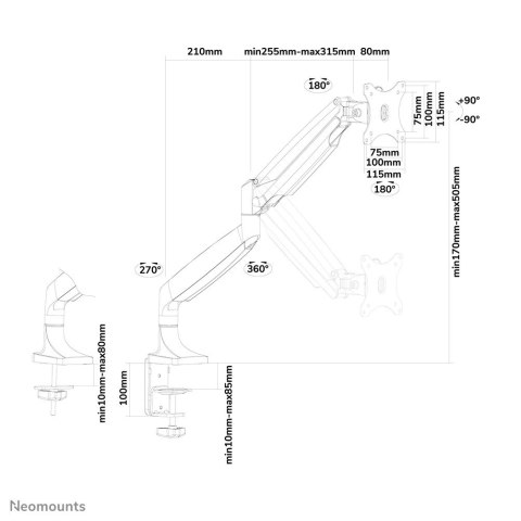 Neomounts NM-D750BLACK uchwyt / stojak do monitorów 81,3 cm (32") Biurko Czarny Neomounts NM-D750BLACK uchwyt / stojak do monitorów 81,3 cm (32") Biurko Czarny