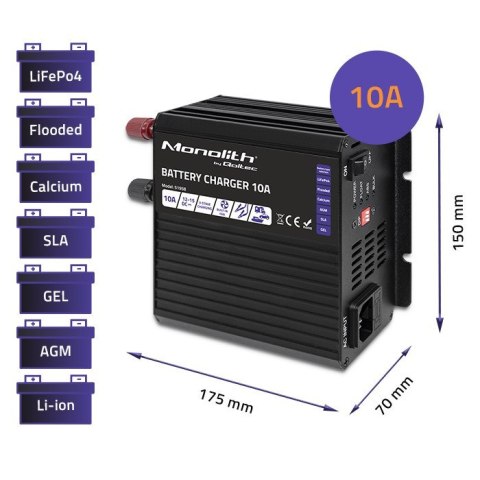 QOLTEC ŁADOWARKA DO AKUMULATORÓW MONOLITH LIFEPO4 AGM GEL SLA | 10A | 12V QOLTEC ŁADOWARKA DO AKUMULATORÓW MONOLITH LIFEPO4 AGM GEL SLA | 10A | 12V