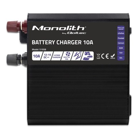 QOLTEC ŁADOWARKA DO AKUMULATORÓW MONOLITH LIFEPO4 AGM GEL SLA | 10A | 12V QOLTEC ŁADOWARKA DO AKUMULATORÓW MONOLITH LIFEPO4 AGM GEL SLA | 10A | 12V