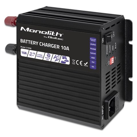 QOLTEC ŁADOWARKA DO AKUMULATORÓW MONOLITH LIFEPO4 AGM GEL SLA | 10A | 12V QOLTEC ŁADOWARKA DO AKUMULATORÓW MONOLITH LIFEPO4 AGM GEL SLA | 10A | 12V