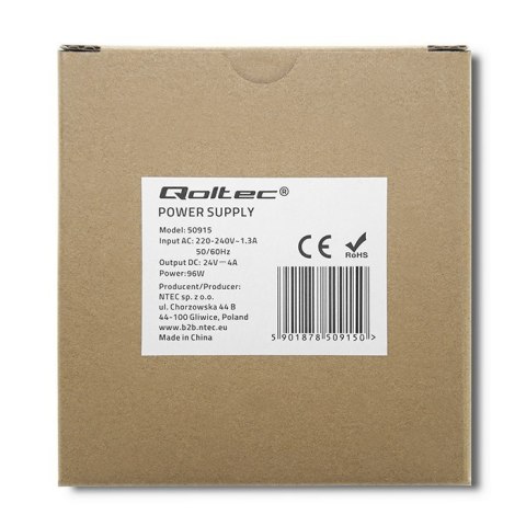 QOLTEC ZASILACZ NA SZYNĘ DIN 96W | 24V | 4A | BIAŁY | SLIM QOLTEC ZASILACZ NA SZYNĘ DIN 96W | 24V | 4A | BIAŁY | SLIM