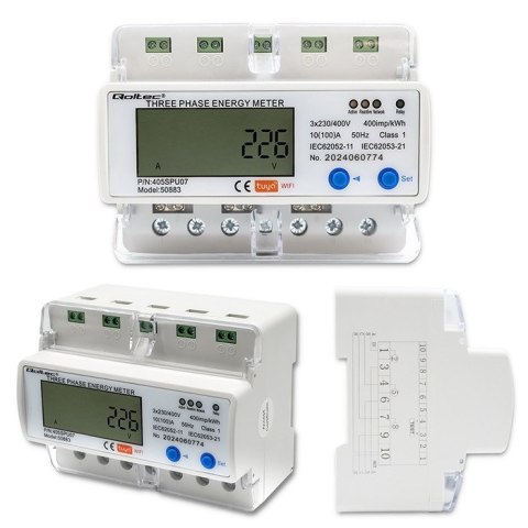Qoltec 50883 Trójfazowy elektroniczny licznik | miernik zużycia energii na szynę DIN | Wi-Fi | TUYA | 400V | LCD