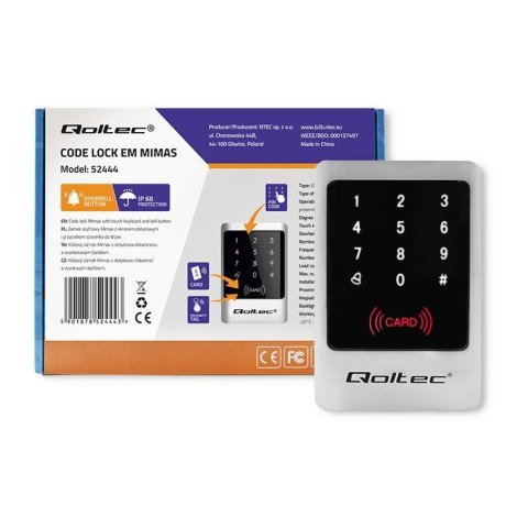QOLTEC ZAMEK SZYFROWY MIMAS Z CZYTNIKIEM RFID | KOD | KARTA | BRELOK | DZWONEK | IP68 | EM QOLTEC ZAMEK SZYFROWY MIMAS Z CZYTNIKIEM RFID | KOD | KARTA | BRELOK | DZWONEK | IP68 | EM