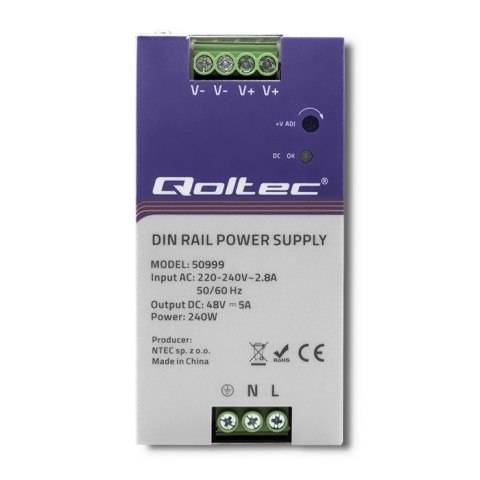 QOLTEC ZASILACZ NA SZYNĘ DIN PRZEMYSŁOWY | 240W | 48V | 5A QOLTEC ZASILACZ NA SZYNĘ DIN PRZEMYSŁOWY | 240W | 48V | 5A