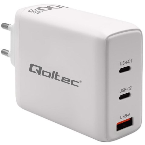 Qoltec Ładowarka sieciowa 100W GaN | 5-20V | 1.5-5A | 2 x USB-C PD | 1 x USB QC 3.0 | Biała Qoltec Ładowarka sieciowa 100W GaN | 5-20V | 1.5-5A | 2 x USB-C PD | 1 x USB QC 3.0 | Biała