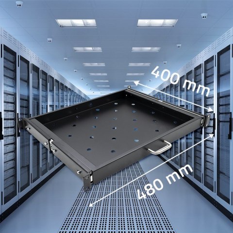 Qoltec 54509 Półka z uchwytem do szafy RACK | 600*600 | Wysuwana | Czarna Qoltec 54509 Półka z uchwytem do szafy RACK | 600*600 | Wysuwana | Czarna