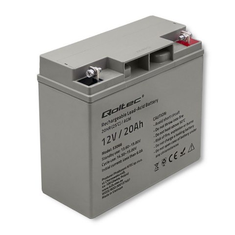 QOLTEC AKUMULATOR AGM 12V | 20AH | MAX.300A QOLTEC AKUMULATOR AGM 12V | 20AH | MAX.300A