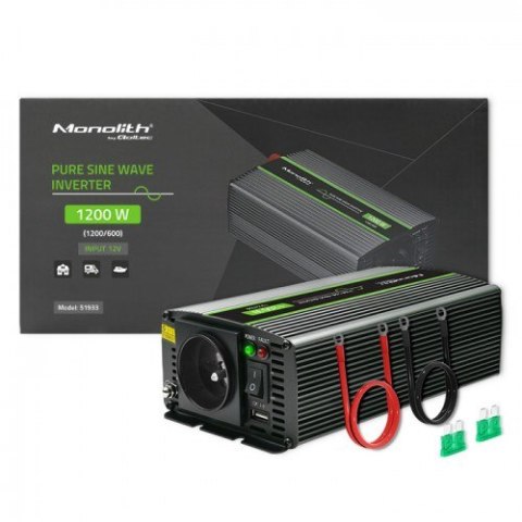 QOLTEC PRZETWORNICA NAPIĘCIA MONOLITH | 600W | 1200W | 12V NA 230V | CZYSTY SINUS QOLTEC PRZETWORNICA NAPIĘCIA MONOLITH | 600W | 1200W | 12V NA 230V | CZYSTY SINUS