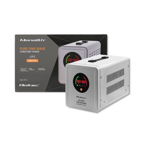 QOLTEC ZASILACZ AWARYJNY PURE SINE WAVE UPS | 500VA | 350W | STAŁA FAZA | SZARY QOLTEC ZASILACZ AWARYJNY PURE SINE WAVE UPS | 500VA | 350W | STAŁA FAZA | SZARY