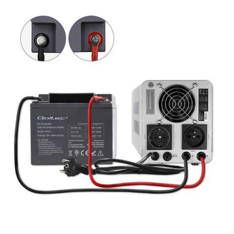 QOLTEC ZASILACZ AWARYJNY PURE SINE WAVE UPS | 500VA | 350W | STAŁA FAZA | SZARY QOLTEC ZASILACZ AWARYJNY PURE SINE WAVE UPS | 500VA | 350W | STAŁA FAZA | SZARY