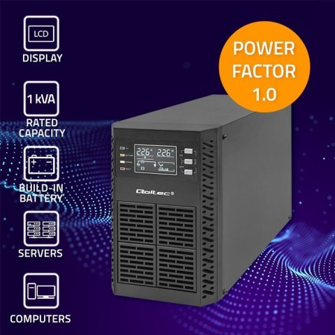 QOLTEC ZASILACZ AWARYJNY UPS 1KVA | 1000W | POWER FACTOR 1.0 | LCD | EPO | USB | ON-LINE QOLTEC ZASILACZ AWARYJNY UPS 1KVA | 1000W | POWER FACTOR 1.0 | LCD | EPO | USB | ON-LINE
