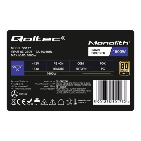 Qoltec 50177 Zasilacz PCI-E Smart 1600W | 80 Plus Gold - Data mining Qoltec 50177 Zasilacz PCI-E Smart 1600W | 80 Plus Gold - Data mining