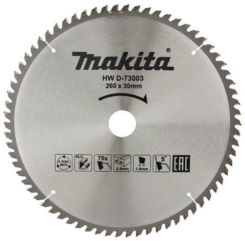 MAKITA PIŁA TARCZOWA 260x30x 70z ECONOM DO ALUMINIUM MAKITA PIŁA TARCZOWA 260x30x 70z ECONOM DO ALUMINIUM