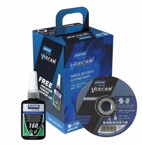 NORTON TARCZA.VULCAN 125 x 1,6 /100szt.+ KLEJ ONE BOND NORTON TARCZA.VULCAN 125 x 1,6 /100szt.+ KLEJ ONE BOND