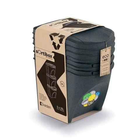KEDEN KOSZ NA ŚMIECI SORTIBOX 25L SET 3 - ANTRACYT ECO WOOD KEDEN KOSZ NA ŚMIECI SORTIBOX 25L SET 3 - ANTRACYT ECO WOOD