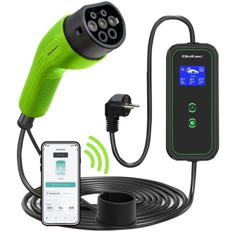 Qoltec 52476 Mobilna ładowarka do samochodu elektrycznego EV z regulacją 2w1 Typ2 | 3.5kW | 230V | Wi-fi | LCD | Przenośna | Wal Qoltec 52476 Mobilna ładowarka do samochodu elektrycznego EV z regulacją 2w1 Typ2 | 3.5kW | 230V | Wi-fi | LCD | Przenośna | Wal