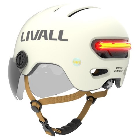 Kask Livall L23 biały 58-62cm z szybką ochronną LED/SOS Kask Livall L23 biały 58-62cm z szybką ochronną LED/SOS