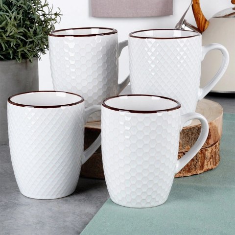 Kubki Ceramiczne Białe do Kawy Herbaty Zestaw Ozdobny VILDE 400 ml 4 szt. Kubki Ceramiczne Białe do Kawy Herbaty Zestaw Ozdobny VILDE 400 ml 4 szt.