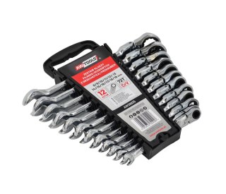 AW Klucz płasko-oczkowy z grzechotką przegubaną, kpl. 12 sztuk 8-19 mm