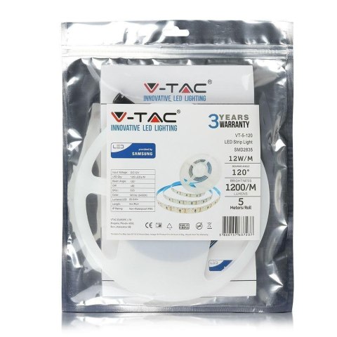 Taśma LED V-TAC VT-5-120 600LED SAMSUNG CHIP 2835 12V IP20 12W/m 6000K 1200lm (SKU 325) Taśma LED V-TAC VT-5-120 600LED SAMSUNG CHIP 2835 12V IP20 12W/m 6000K 1200lm (SKU 325)